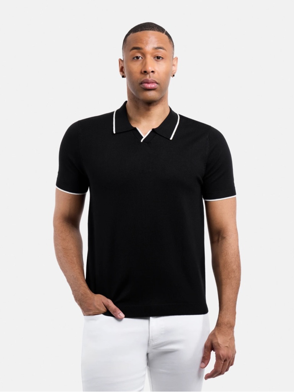 jf j.ferrar Black Polo with White Trim Size Small